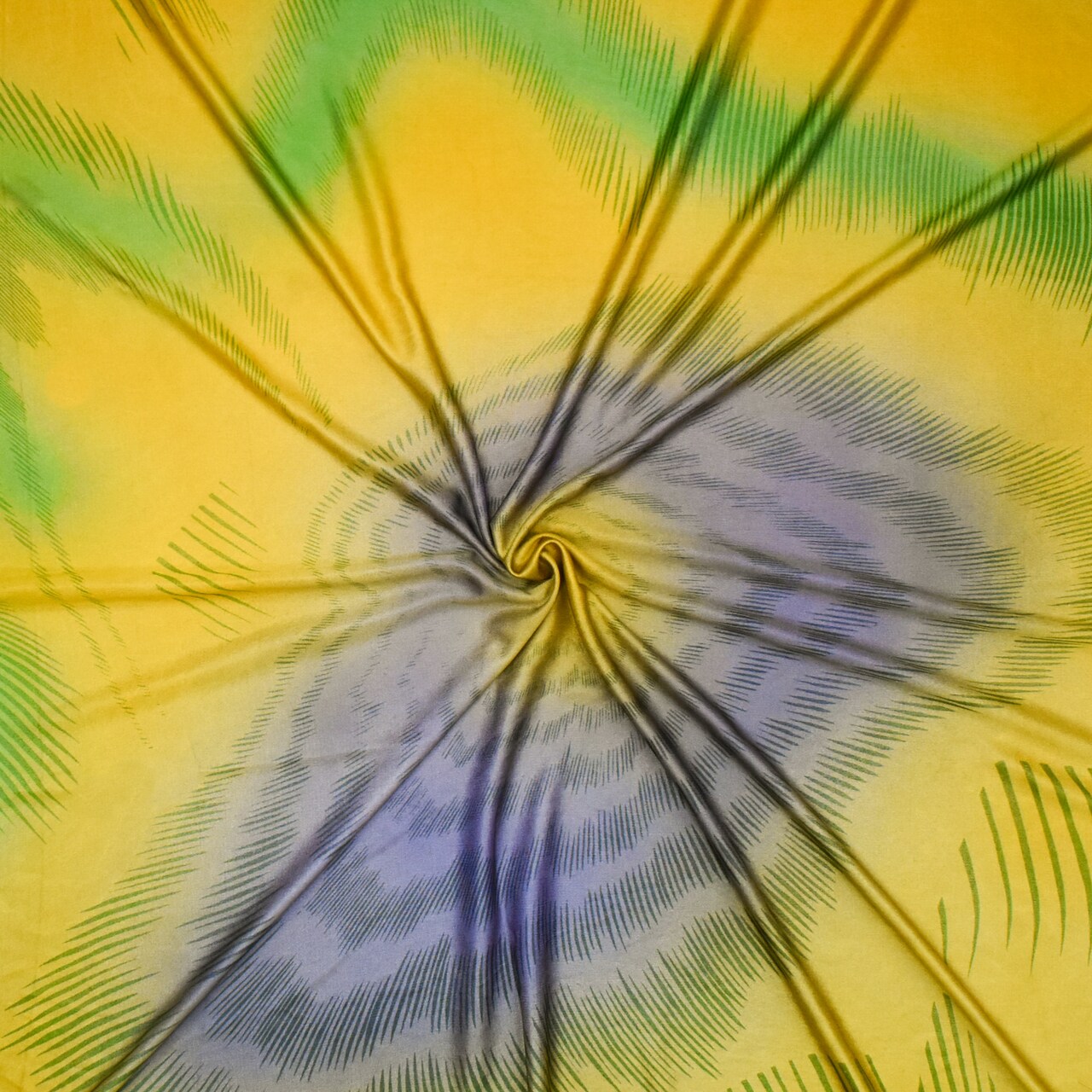 Yellow-Green-Multi Tye Die Stripes Printed Silk Jersey Knit Fabric By the Yard